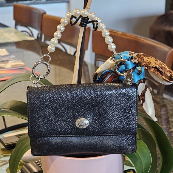 Burberry Black Pebbled Leather Nova Check Wallet w/Faux Pearl Strap/Twilly Added - Picture 1 of 13